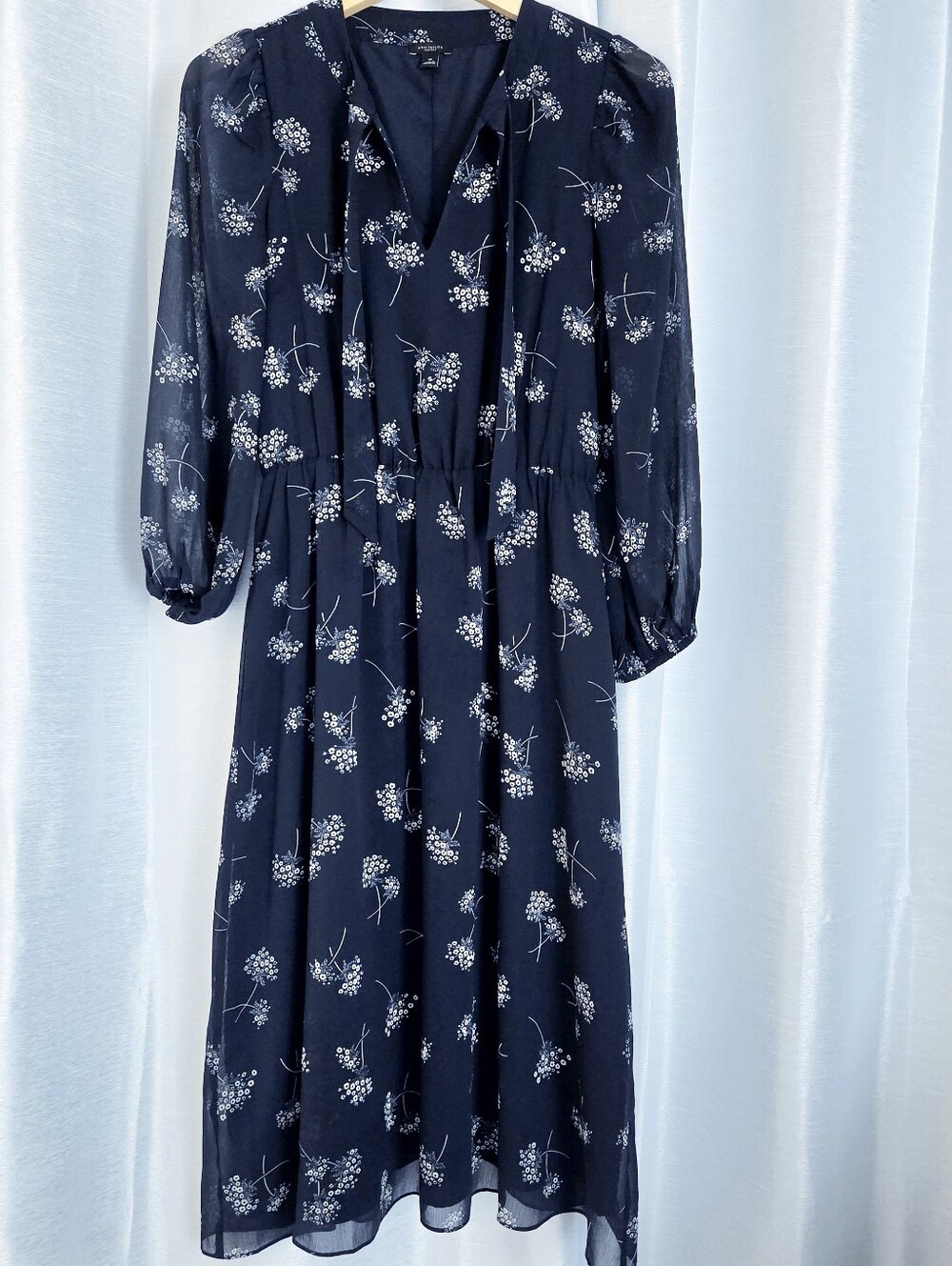Ann Taylor Factory Navy Dress With Cream Floral Print XS
